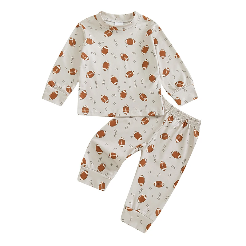 Baby Girl 2Pcs Pajama Set Long Sleeve Football Print Tops Pants Set Toddler Sleepwear