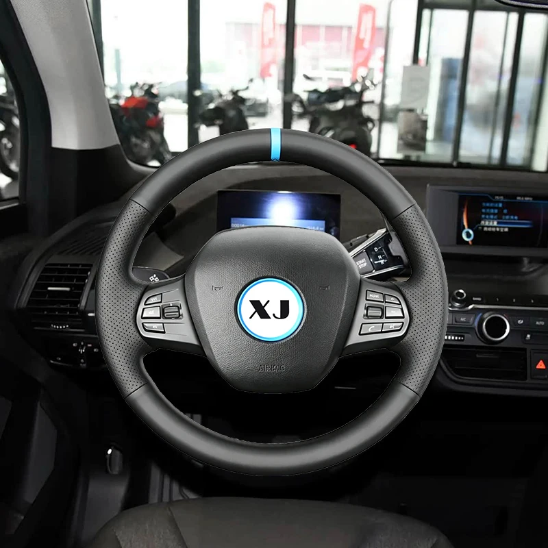 Custom Microfiber Leather Car Steering Wheel Cover for BMW I3 2014-2022 Hand-sewing Auto Braid Steering Wheel Cover Styling