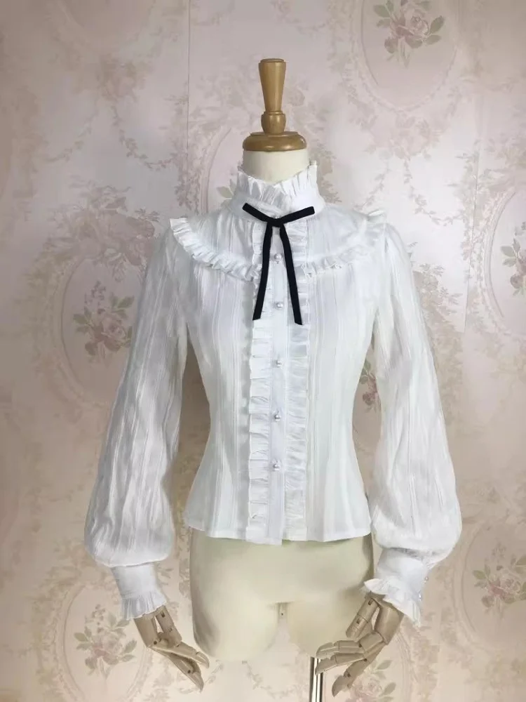 

Японские викторианские винтажные рубашки в стиле Лолиты, женские элегантные блузки с рукавами-фонариками, топы Y2k, эстетические повседневные Jk Blusas Mujer De Moda