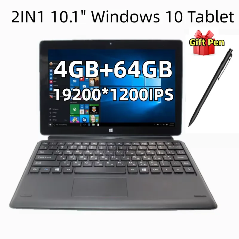 4GB DDR3 RAM 64GB ROM 10,1 PULGADAS tableta Windows 10 con teclado 64Bit Z8350 CPU 1920*1200 pantalla IPS puerto HDMI de cuatro núcleos USB 3,0