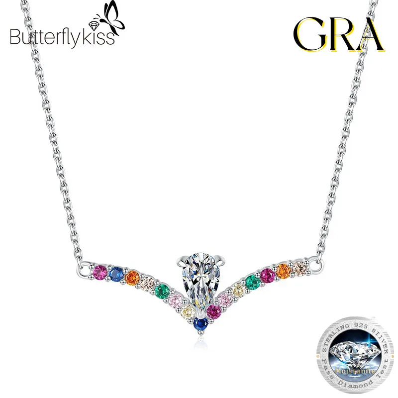 

Butterflykiss 100% Real Moissanite V Shaped Pendant Necklace 1 Carat For Women Wedding Bridal S925 Sterling Silver Fine Jewelry