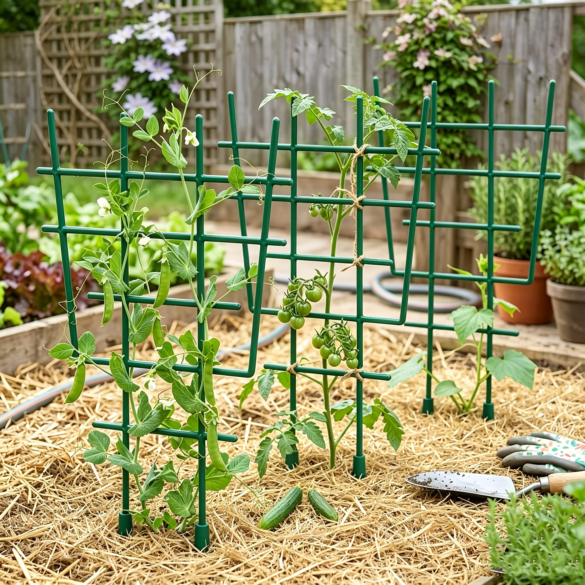Stackable Garden Plant Trellis, Plastic Grid Climbing Plant Support Frame for Potted Vegetable Flower, Indoor Outdoor Raised Bed