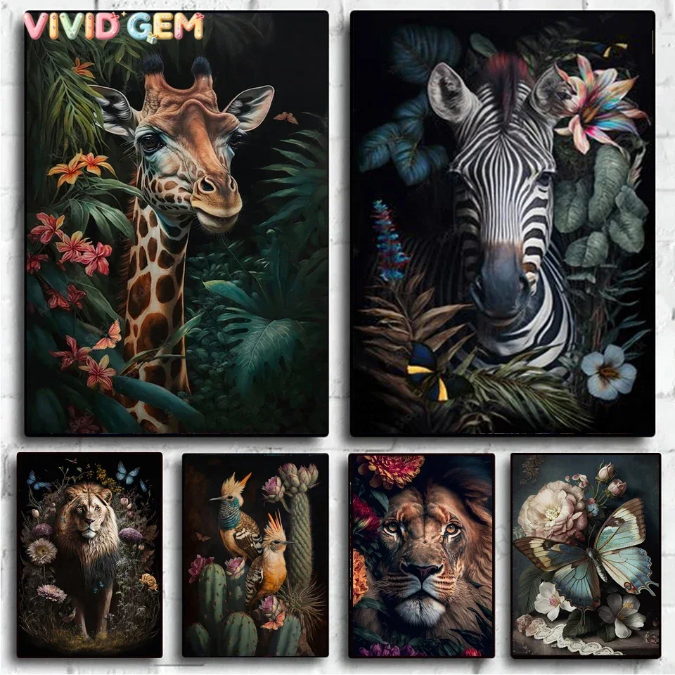 VIVID GEM Tropical Jungle Animals Diamond Painting 5d Diy Zebra Giraffe Lion Scenery Full Round Rhinestone Mosaic Cross Stitc