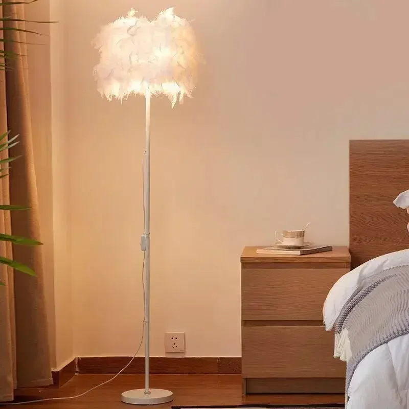 remote control feather led floor lamps para sala de estar quarto ao lado lampadas sofa side standing lights decoracao para casa e27 01