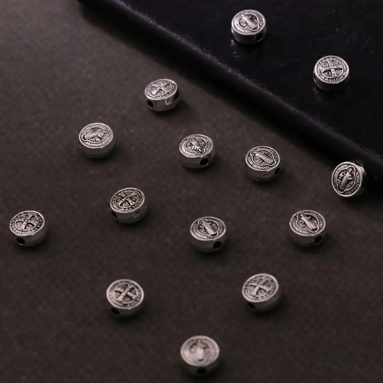 50Pcs Christian Exorcism Saint Benedict Beads Tiny St.Benedict Medal Spacer Beads Connectors for Jewelry DIY Making Accessories