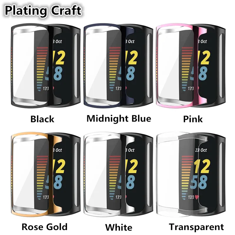Full Screen Protector For Fitbit Charge 5 Case TPU Silicone Protective Clear Case Cover Shell for Fitbit Charge 5 Watch Band