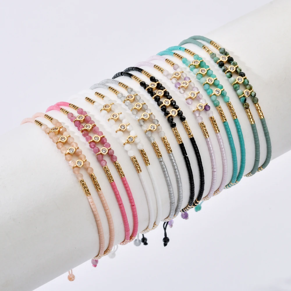 New Pave Crystal Beaded Double Layered Adjustable Bracelet Vintage Blue Green Color Charm Bracelets for Women Jewelry