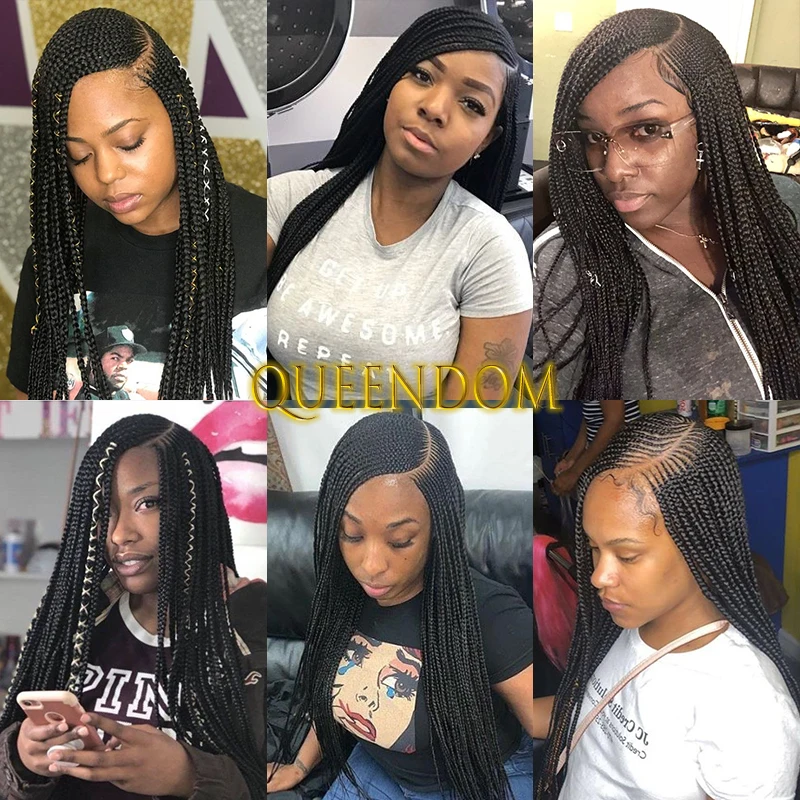 36\'\' Long Full Lace Cornrow Braid Wig Knotless Side Part Braided Synthetic Glueless Wig Box Braids Goddess Wigs With Baby Hairs