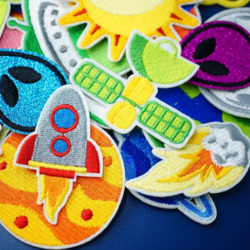 UFO ALIEN Rocket Iron On Badge Patch Embroidered Applique Sewing Clothes Stickers Garment Apparel Accessories star Sun