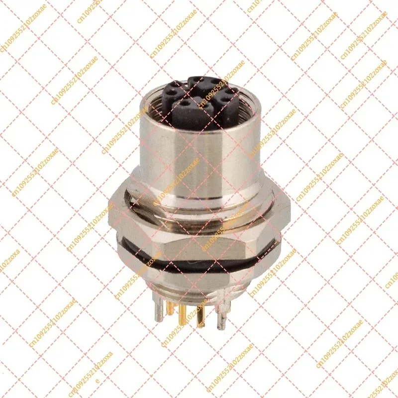M12 X-Code 8-Pin 90° Elbow Female Metal Connector IP67 Waterproof Mounting Socket for Industrial Automation