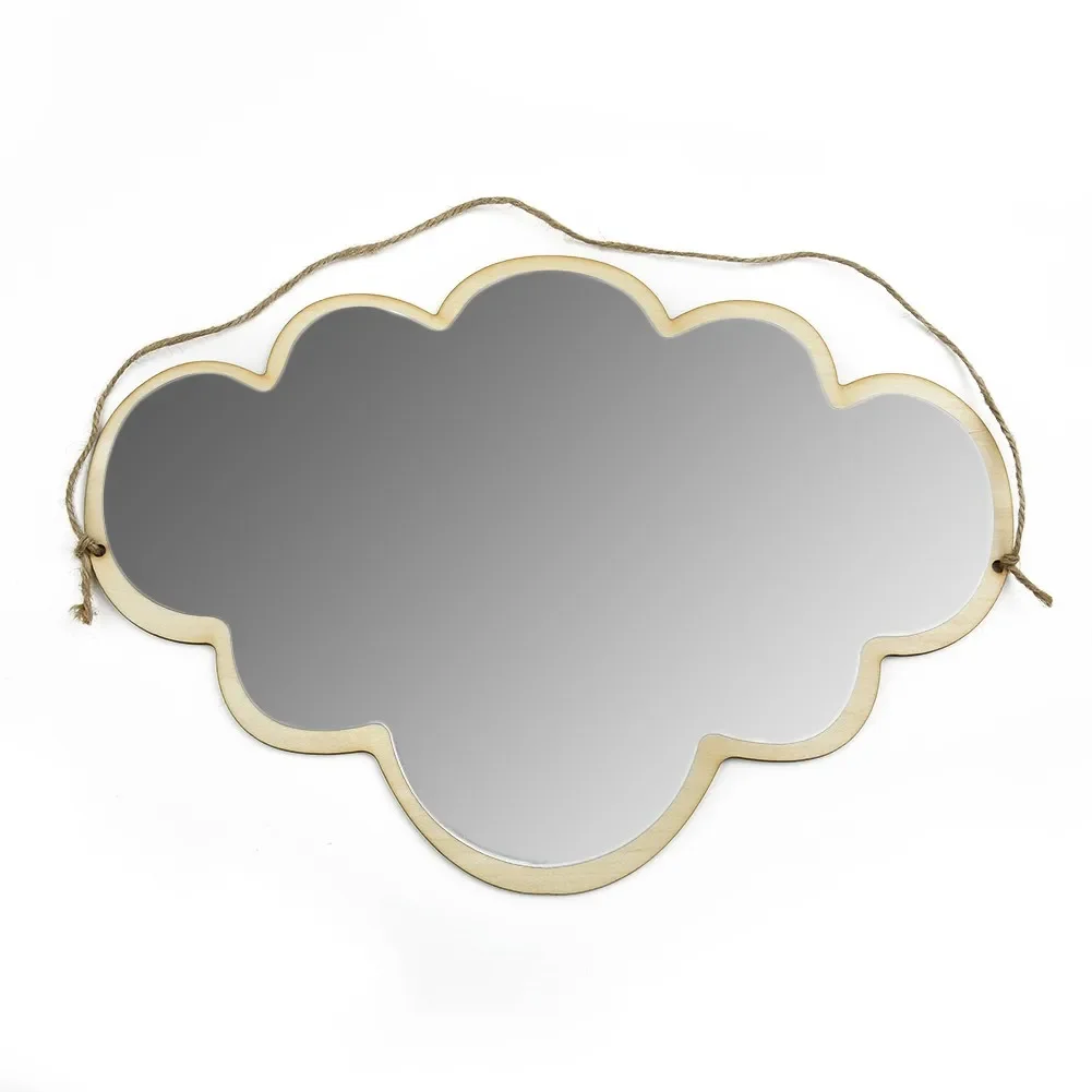 Wooden Frame Acrylic Makeup Mirror Irregular Cloud Shape Cute Decorative Mirror Cosmetic Beauty Tool Wall Room Decor Зеркало