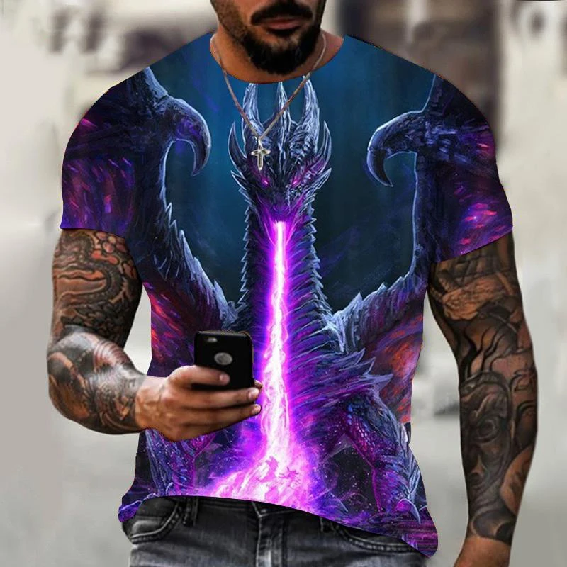 

New Fashion Men's and Women's Summer Casual Short-sleeved T-shirt Anime Dragon 3D Printed