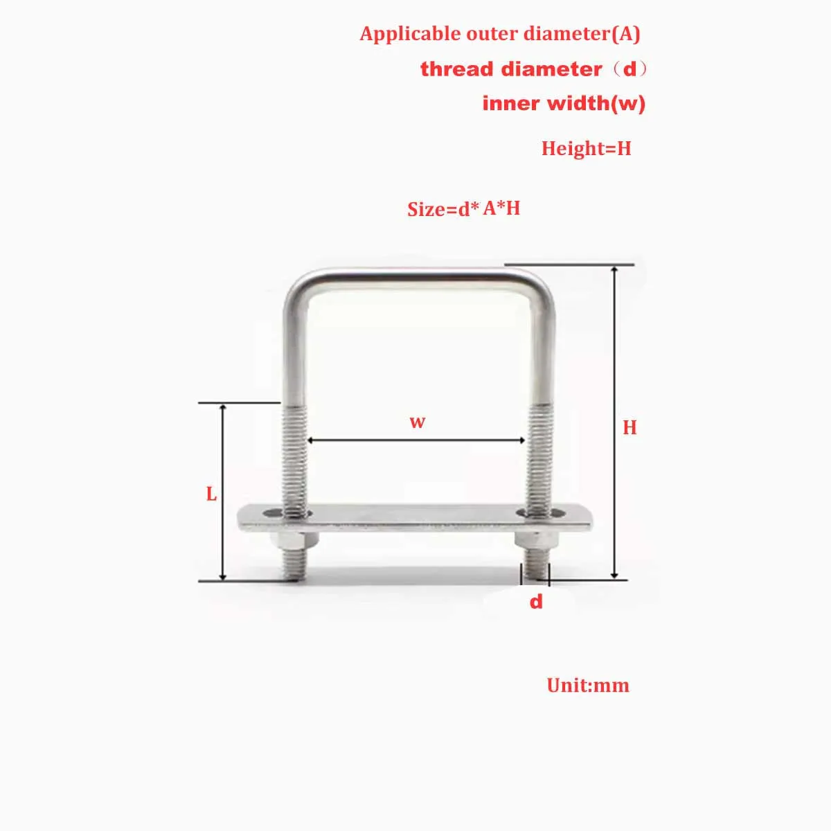 304 Stainless Steel u-Shaped Screw Right Angle Square Clamp Fixing Clip Horseback Clip Bolt M6M8