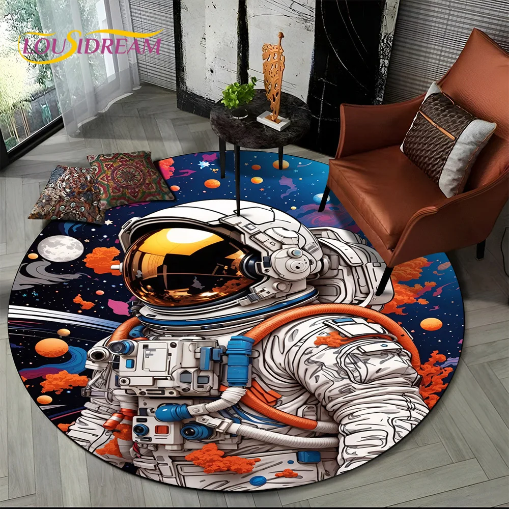 Astronaut Universe Spaceman 3D Outer Space Cartoon Round Area Carpet Rug for Living Room Bedroom Kid Decor,Pet Area Rug Non-slip