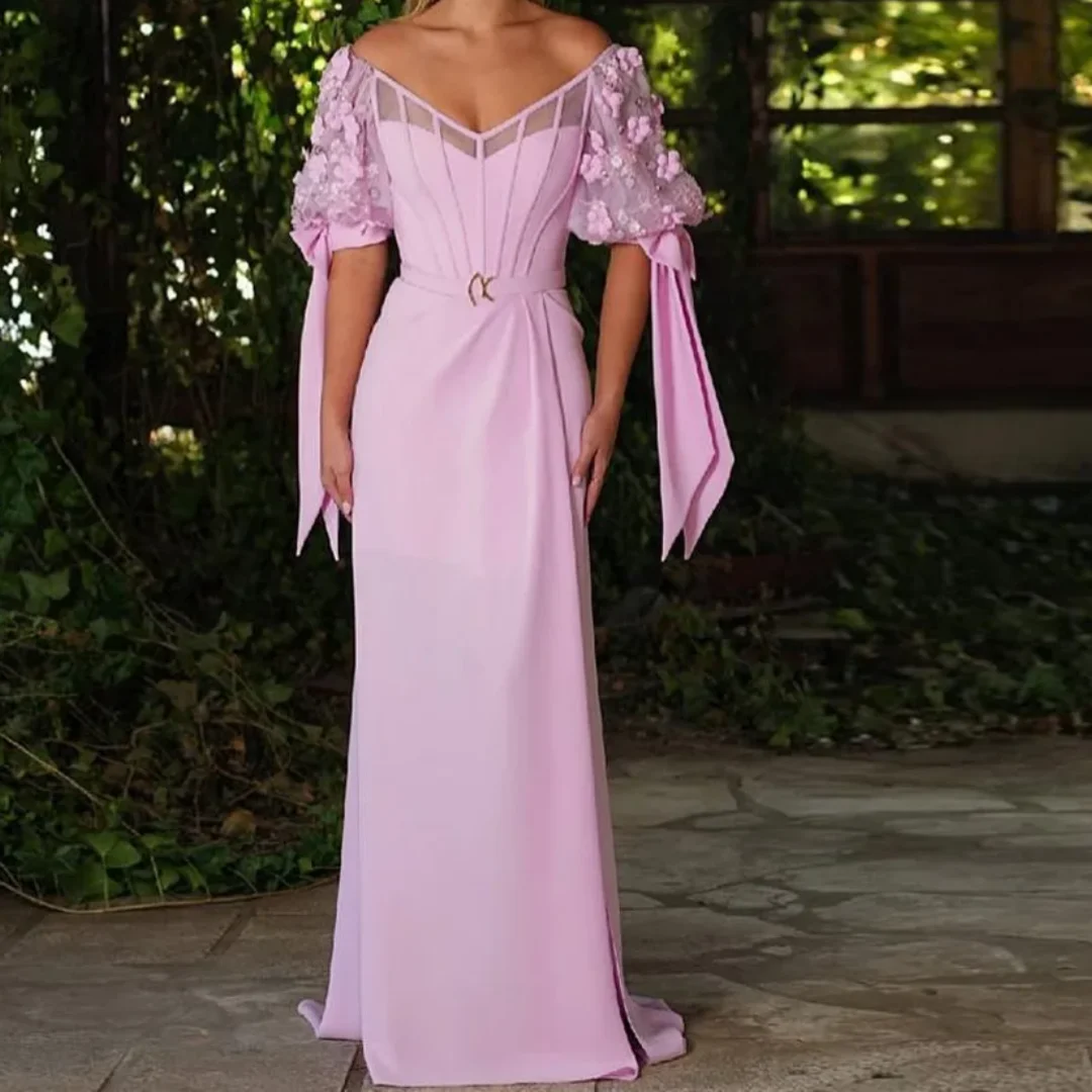 

Croatia Fancy Mermaid Dresses for Bride Mother Floor Length High Slit Robe V-neck Appliques Formal Evening Dresses Customized