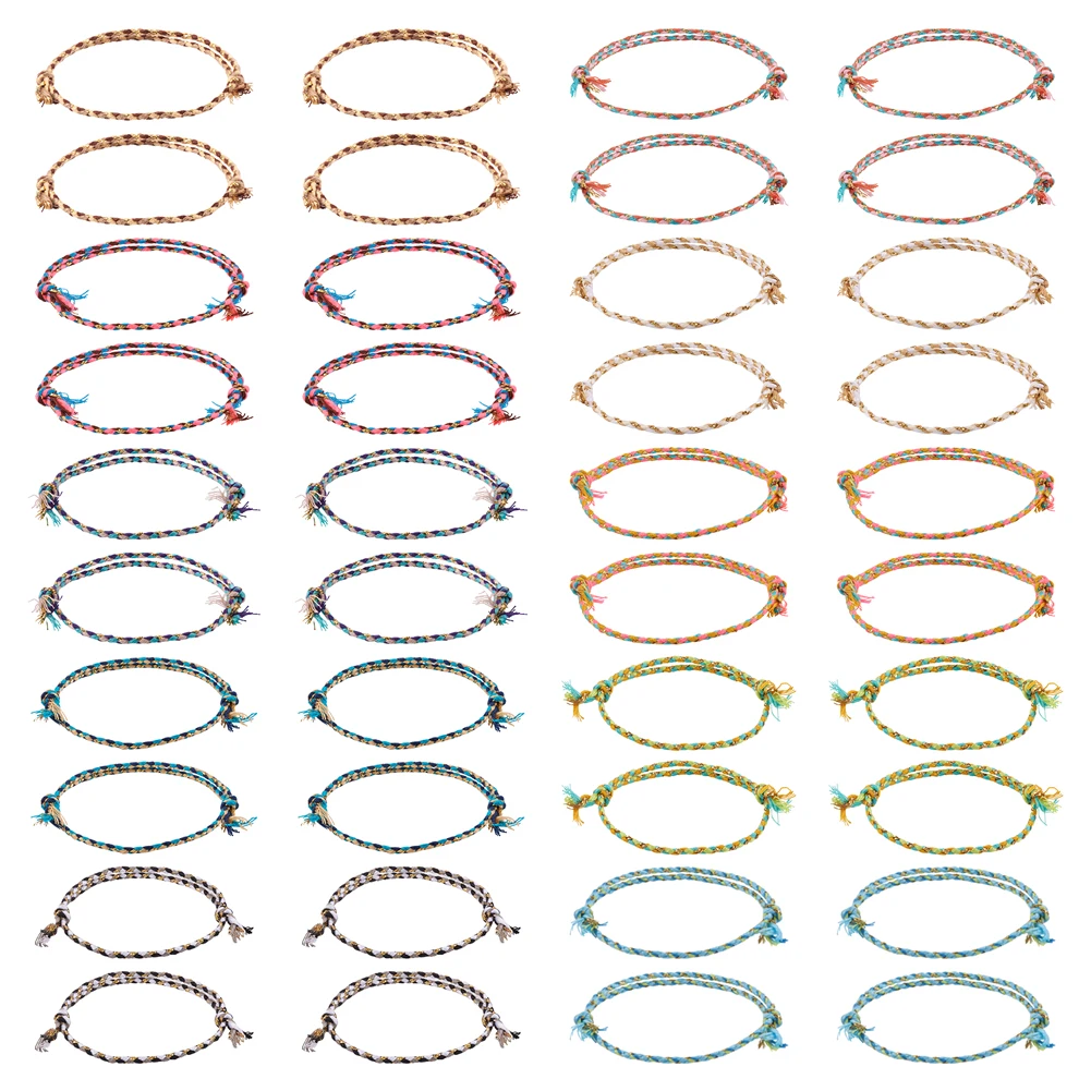 50Pcs 10 Colors Cotton Braided Cord Bracelets Set Adjustable Bracelets for Women Couple Mixed Color 4~9cm inner diameter