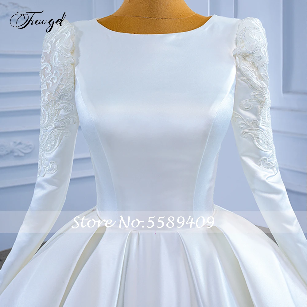 Vestidos De Novia Vintage De corte en A personalizados, Vestido De Novia De manga larga con cuello redondo, apliques glamurosos, bata clásica De satén