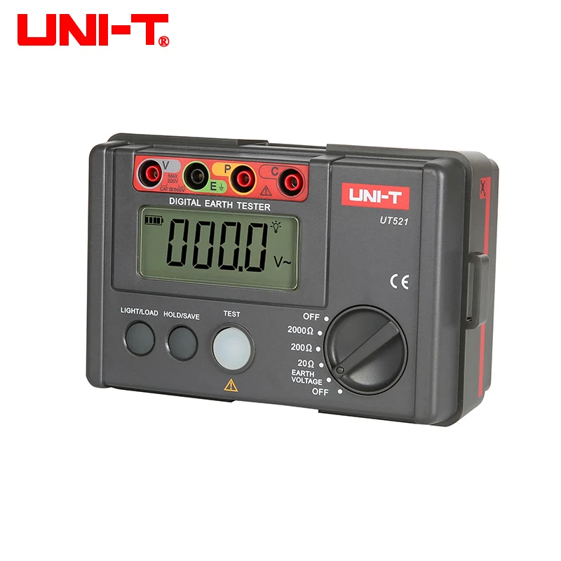 UNI-T Digital Ground Resistance Tester UT521 0-200V 0-2000 ohm Data Retention And Storage Voltmeter LCD Display Backlight