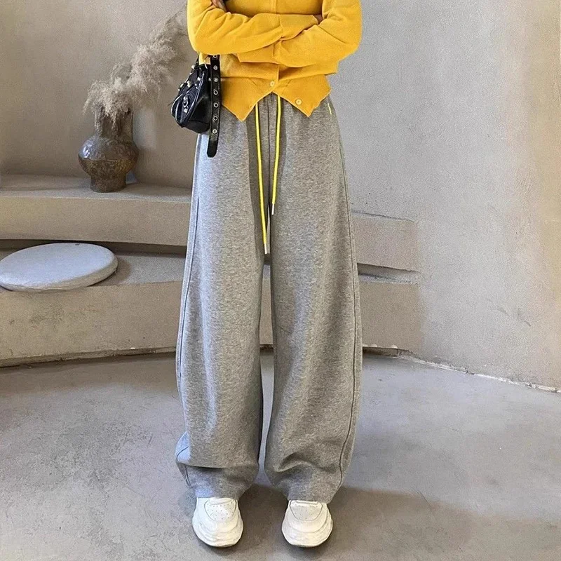 أنثى كلاسيكية مصمم فضفاض مستقيم الساق السراويل النساء عالية الخصر عارضة اليومية السراويل الفتيات أزياء الرباط السراويل