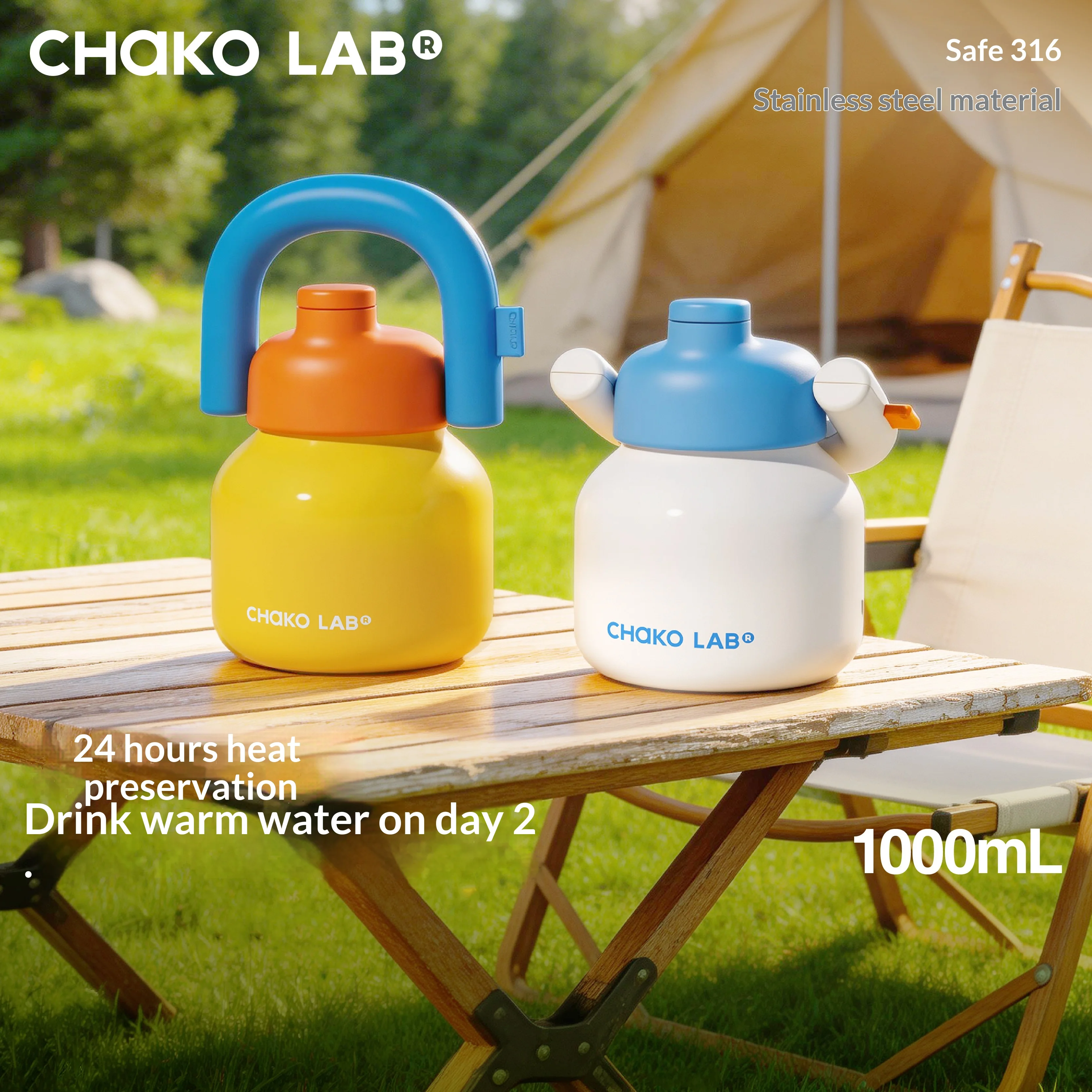 100% Original Chakolab 1000ML Large Capacity Thermos Cup With Straw Stainless Steel Inner Pot Kettle Portable Travel Mugs Gifts