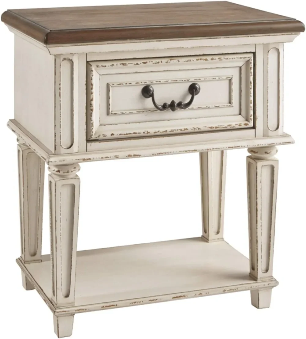 Signature Design by Ashley Realyn Traditional Cottage 1 Drawer Nightstand with Dovetail Construction & Open Display Shelf