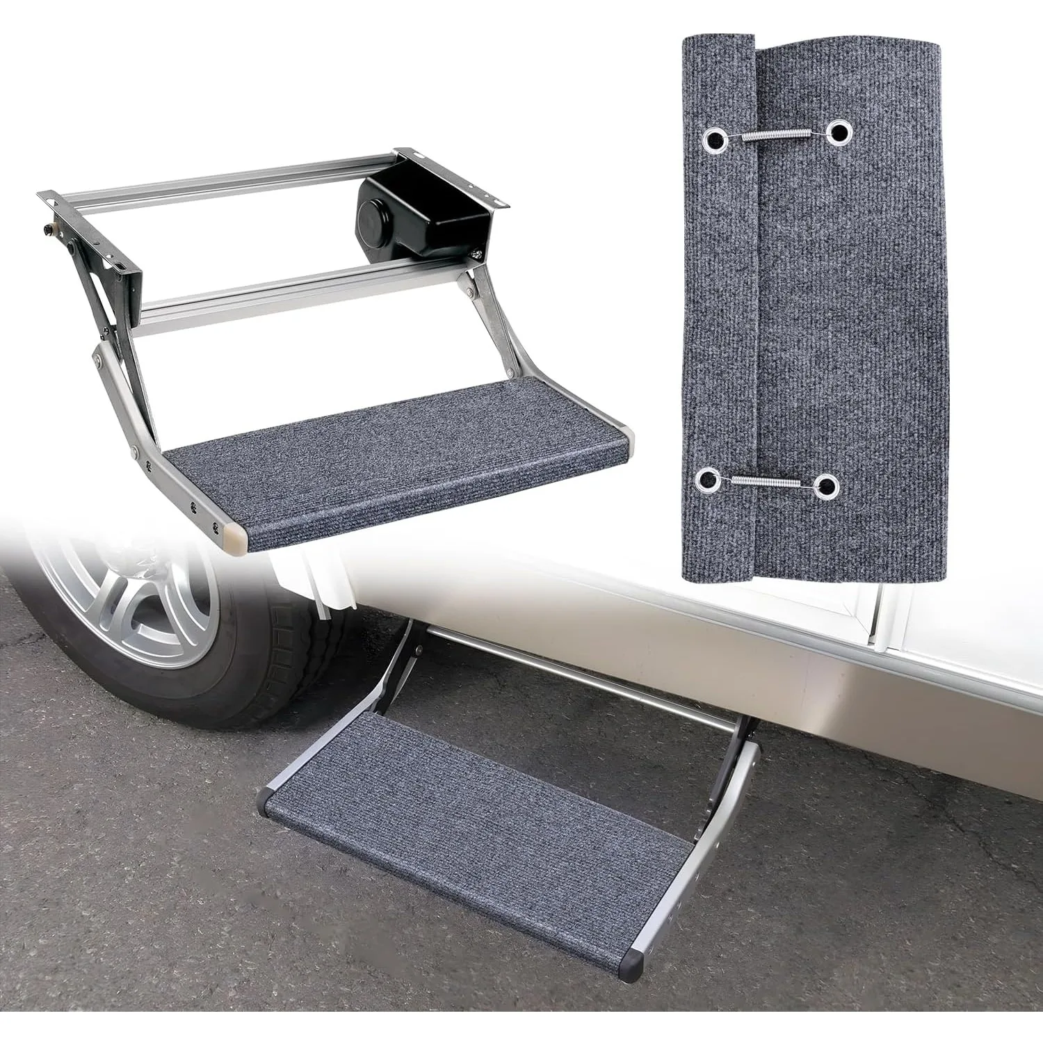 

Nilight RV Step Cover 1-4pcs Adjustable Wrap Around Carpet for 10-12" Camper Steps Electrical Manual RV Stairs Cover Gray
