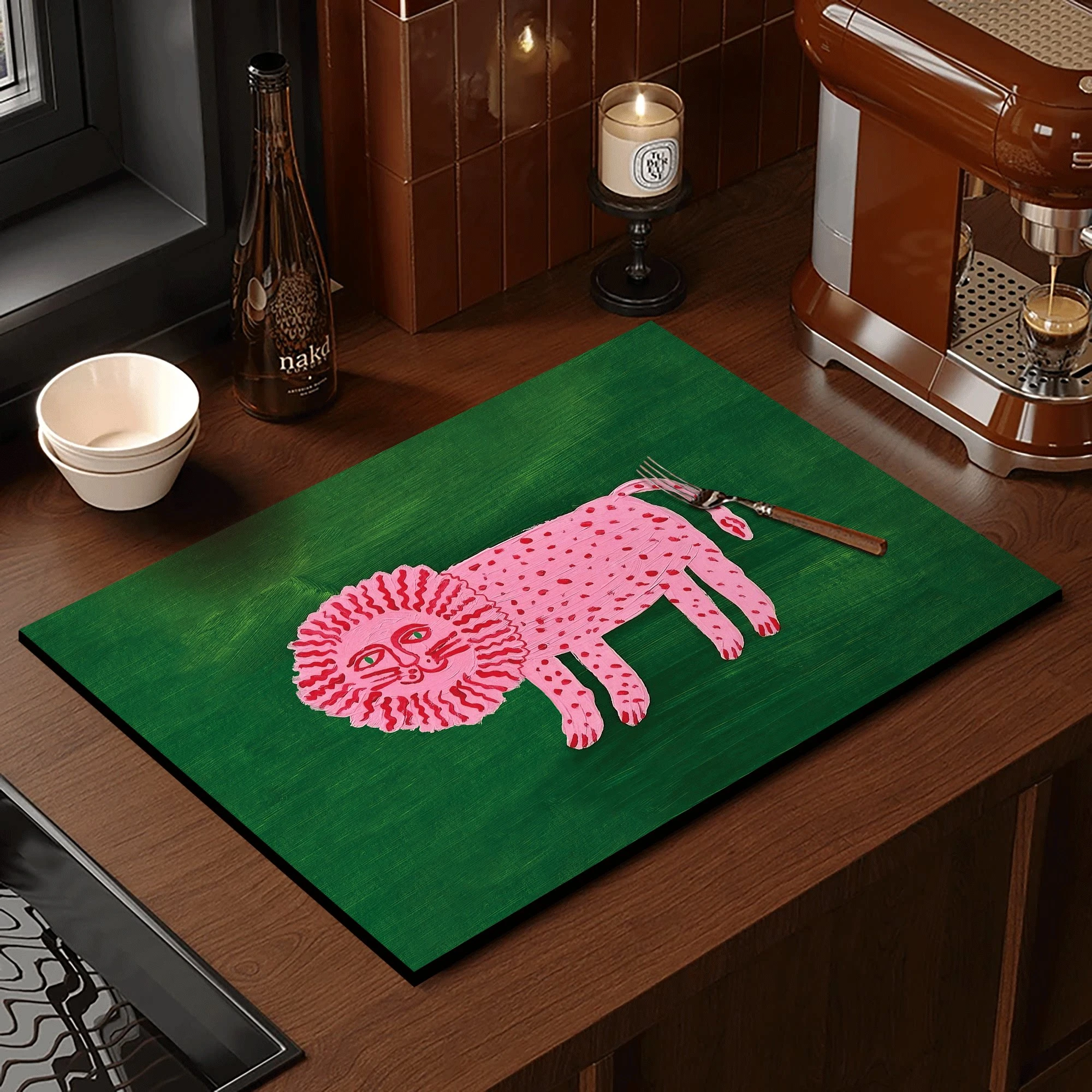 VIKAMA Artistic Lion Print Coffee Mat Super Absorbent Quick Dry Non-slip Kitchen Sink Drying Pad Kitchen Accessories Home Decor