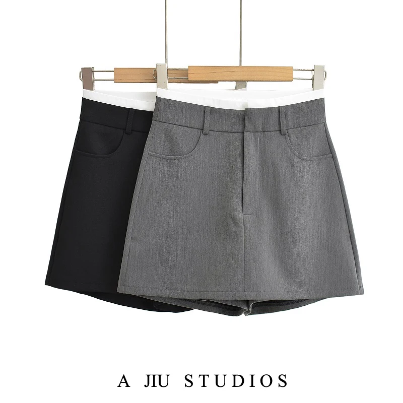 

Юбка-трапеция с высокой талией, брюки, женские модные шорты весны 2024, цветная дизайнерская юбка, однотонная ткань