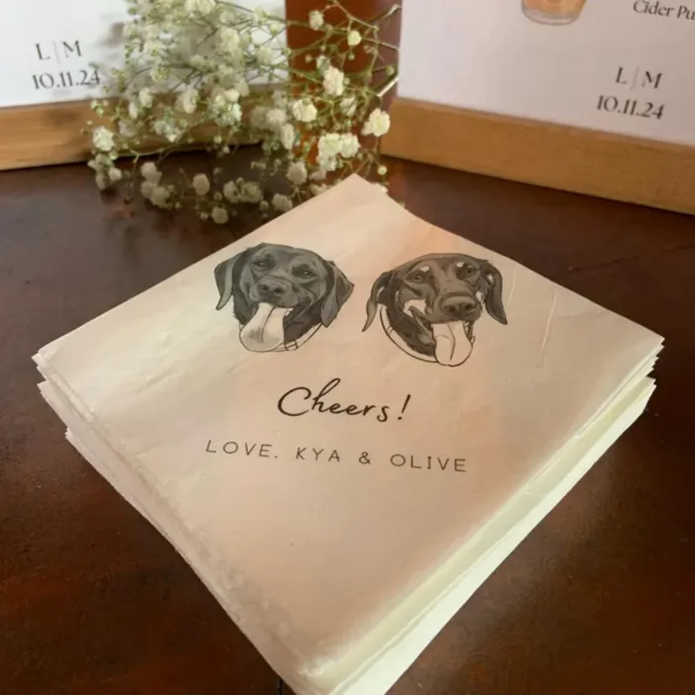 

50Pcs Custom Pet Cocktail Napkins, Dog Wedding Napkins, Custom Pet Cocktail Napkins, Customized Pet Napkins, Custom Pet Portrait