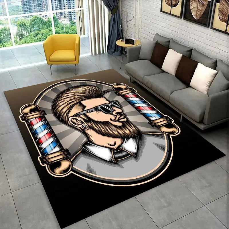 Retro Barber Shop Fashion Sign Large Area Rug Non-slip Durable Carpet for Bedroom Living Room Sofa Doormat Home Decor Floor Mat