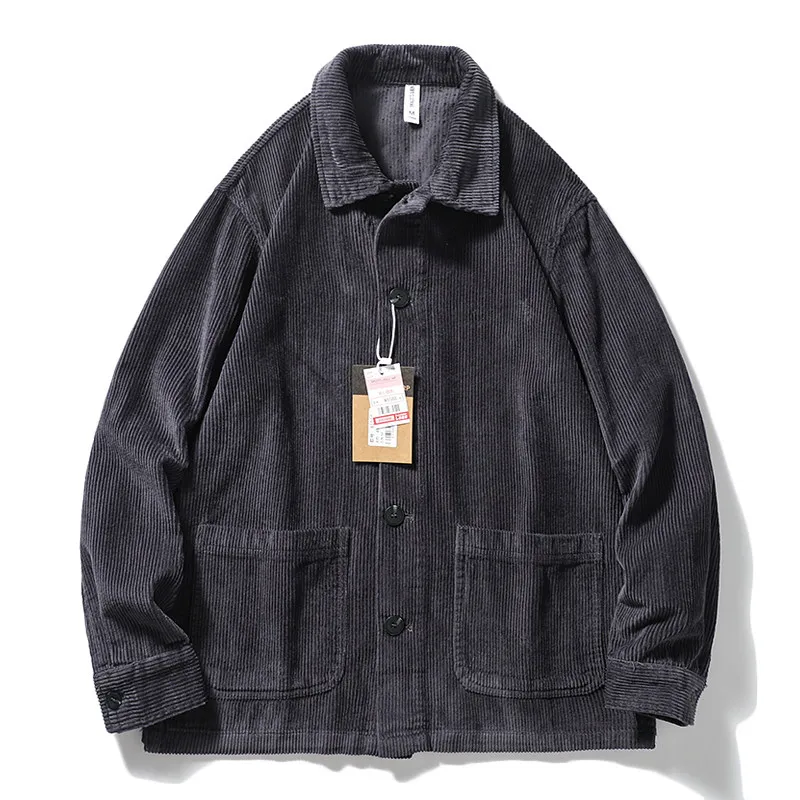 Japanese Retro Pure 100% Cotton Washed Corduroy Shirt Jacket for Men Spring/Autumn Style Men's Casual Turn-Down Collar Blazer