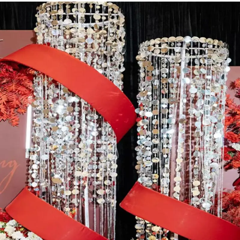 3pcs Wedding Backdrop Stand Props Circular Rings Bead Curtains Sequin Pearl Beads Circle Rack for Stage Background Decoration