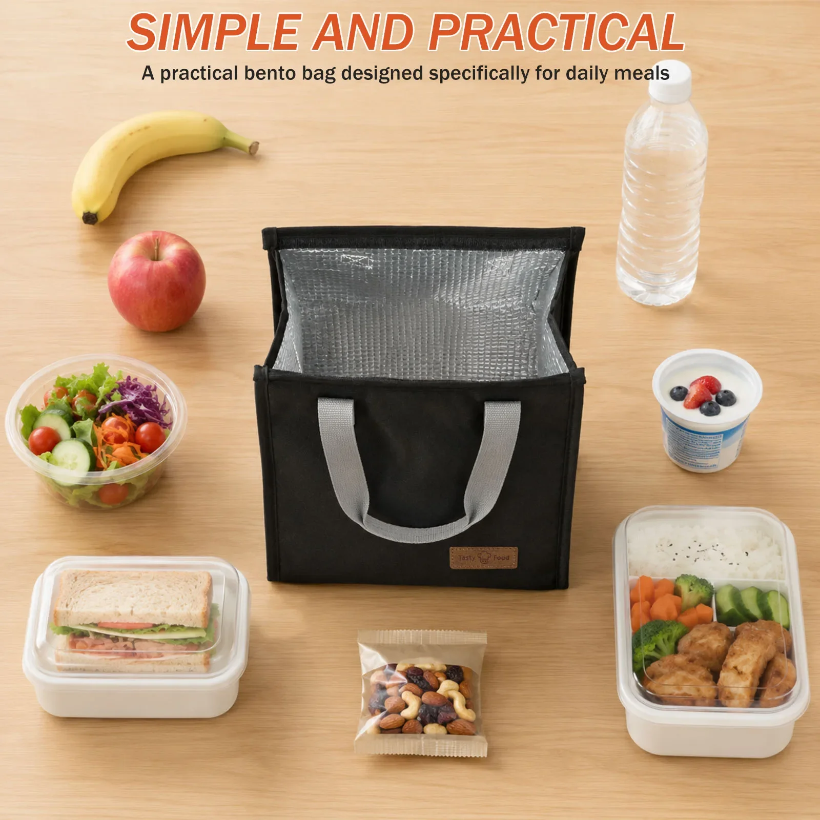 Insulated Food Container Bag Large Capacity Lunch Bag with Aluminum Foil Insulation Portable Minimalist Meal Box Bag for Travel