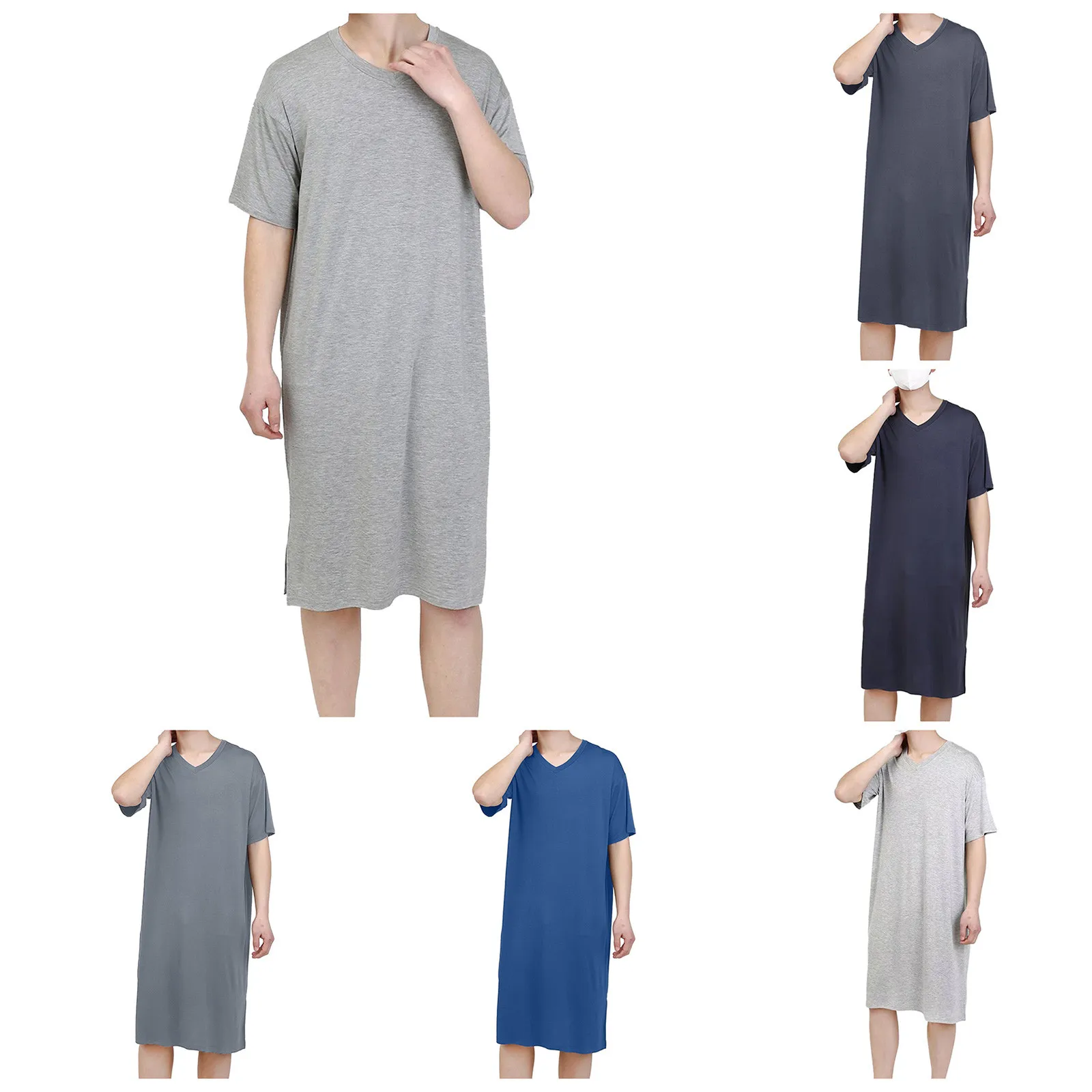 Mens Bathrobe Summer Pajamas Bathrobe Loose Nightgown Lounging Dress Comfortable Slip