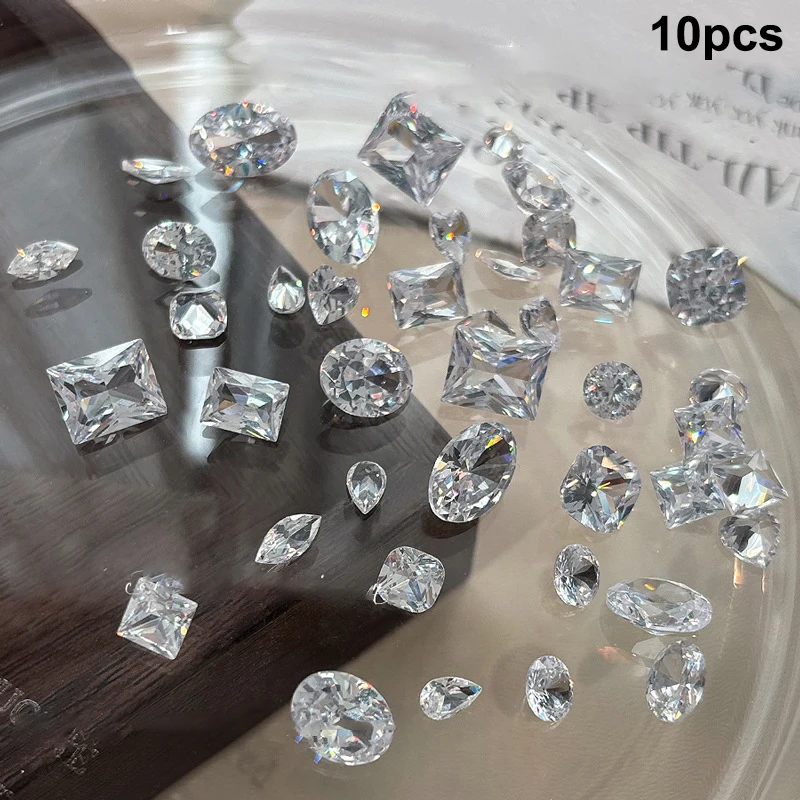 5pcs Sparkling Transparent Zircon Nail Art Shiny Clear Pointed Bottom Crystal 3d Diy Manicure Decoration Accessorie