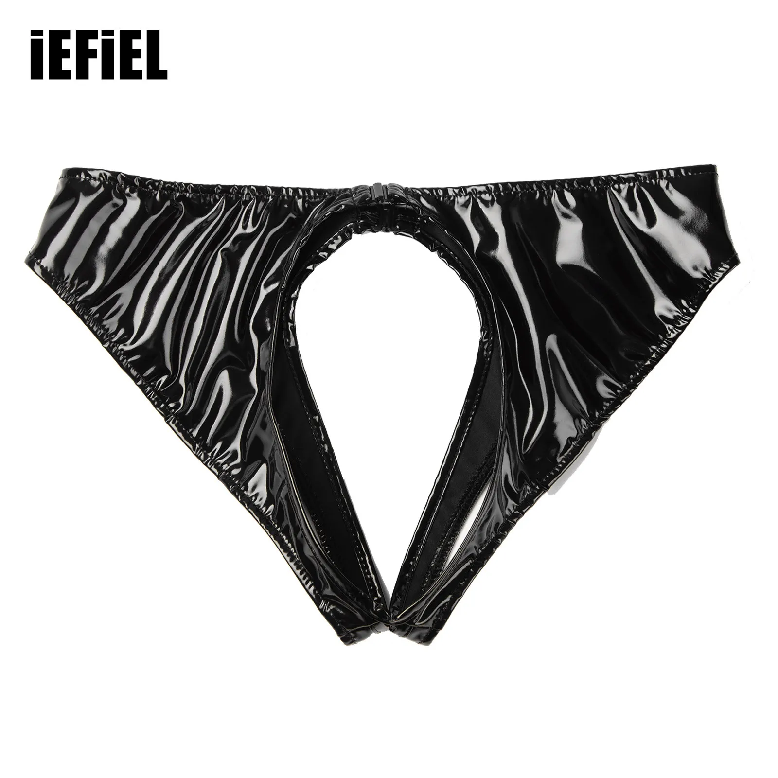 

Men Wet Look Patent Leather Thongs Low Waist Open Butt Briefs Cutout Underwear Crotchless