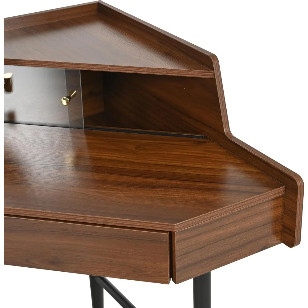 مكتب زينة مكياج حديث بإضاءة LED مع مرآة وأدراج وخزانة تخزين لغرفة النوم #4