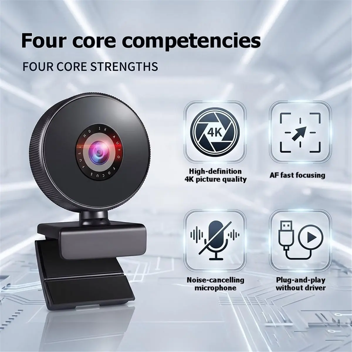 4K Webcam for PC, PDAF Autofocus USB Webcam with Microphone for Laptop and Desktop