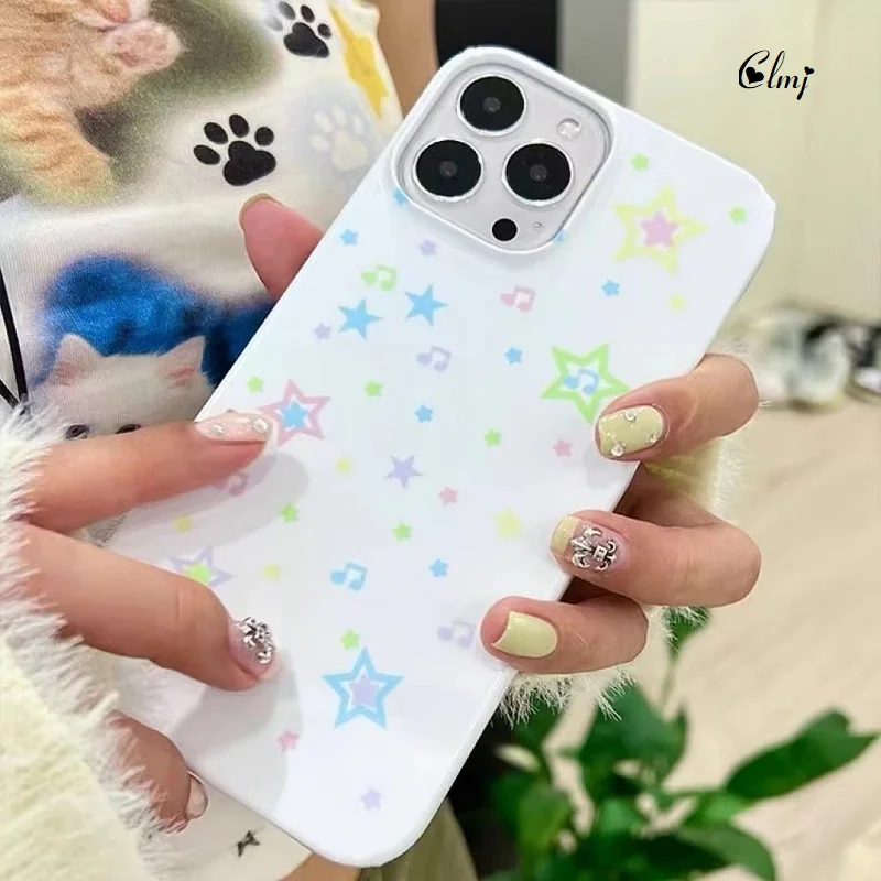 Clmj Y2K Star Music Phone Case for iPhone 16 15 14 13 12 11 Pro Max XS XR XSMax 6 7 8 Plus Glossy HD Hard PC Cover