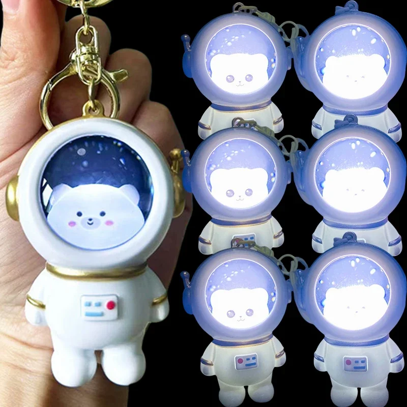 Light-emitting Cat Bear Keychain Ambient Light Bag Charm Night Light Keyring Animal Kawaii Cat Astronaut Keychain Bag Pendant