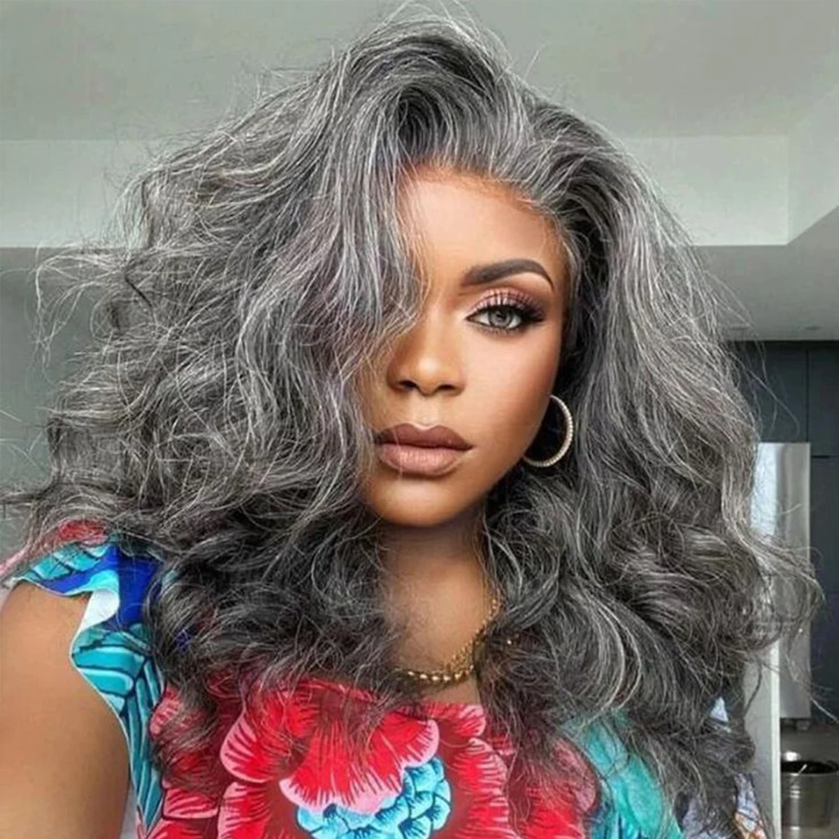 Sliver Gray Body Wave Short Bob Wigs Human Hair Left Side Part 5x5 Lace Front Wig 180% Salt And Pepper Loose Body Wave Bob Wigs