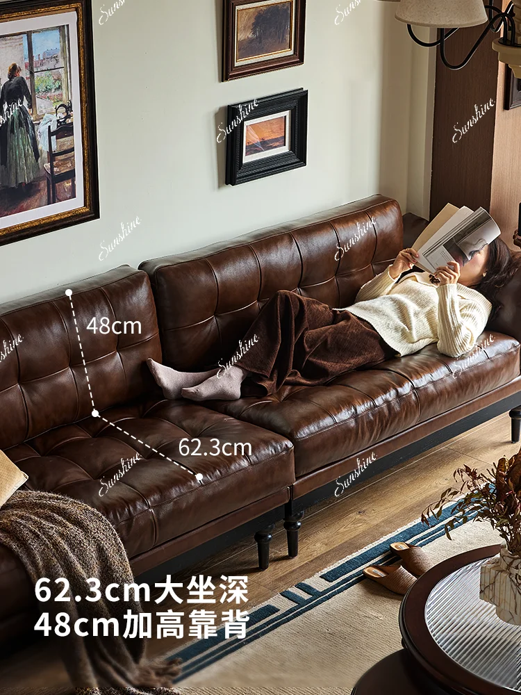 Living room American new black high-end straight row solid wood leather