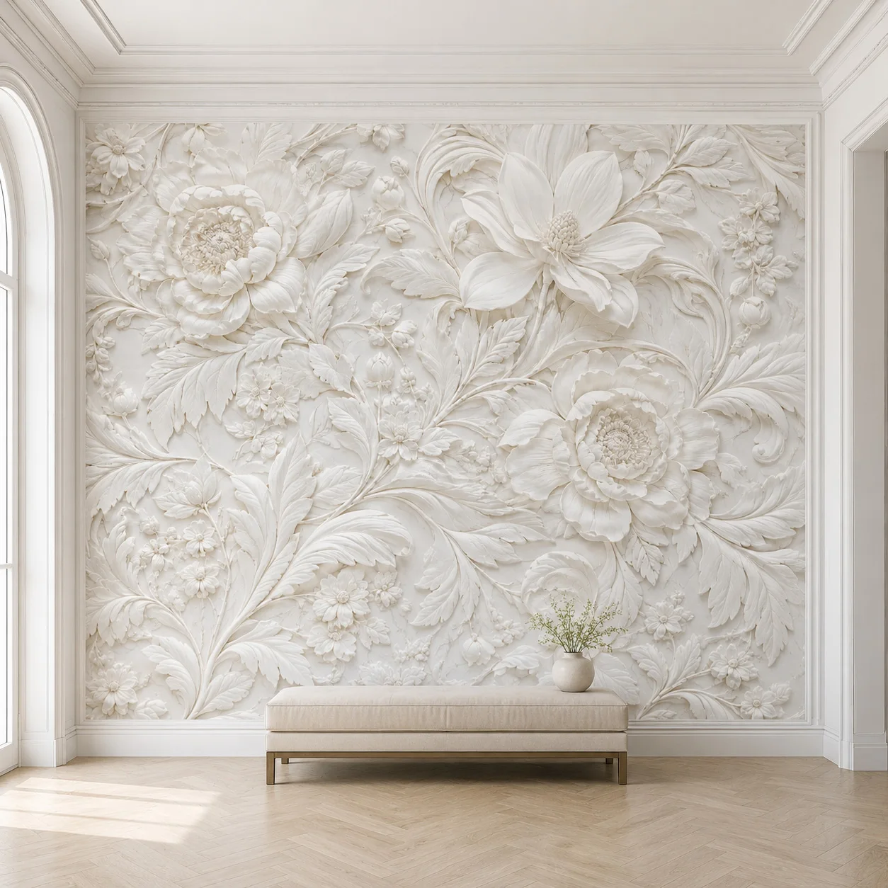 Floral Wallpaper Mural Luxury Embossed Flower Wall Decor for Living Room Bedroom Non-Self-Adhesive