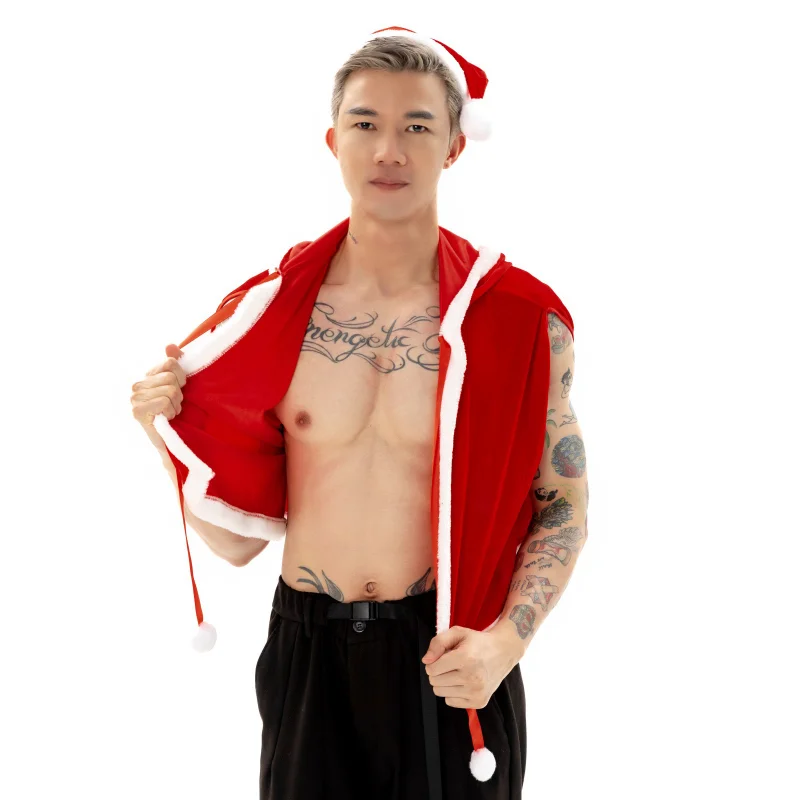 

Мужская рождественская шаль с капюшоном, жилет, кардиган, снеговик, мяч, дышащая майка с полой грудью