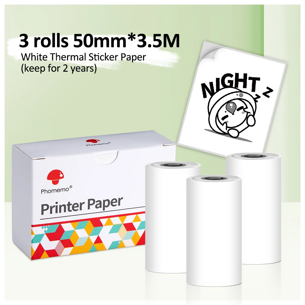 3 Rolls White Thermal Adhesive Paper White Thermal Stickers Label Tape for Phomemo M02 M02PRO M02S Portable Mini Printer