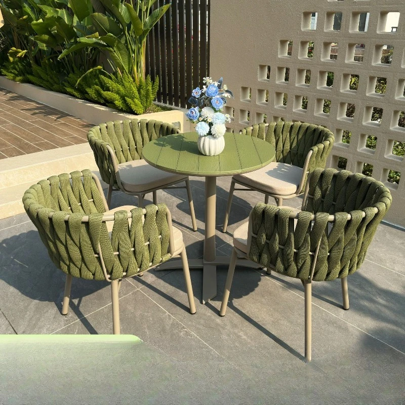 

Outdoor courtyard dining table and chairs three-piece outdoor cafe plastic wood table and chair combination