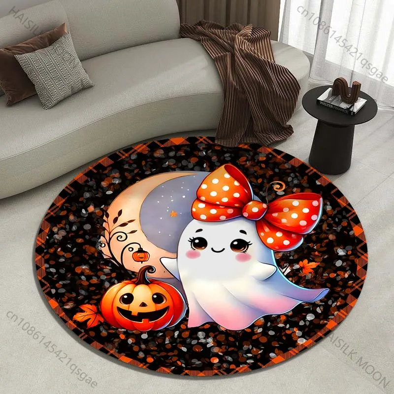 Cute ghost with a pumpkin lantern for Halloween Printed round carpet living room sofa table large pet mat soft round carpet