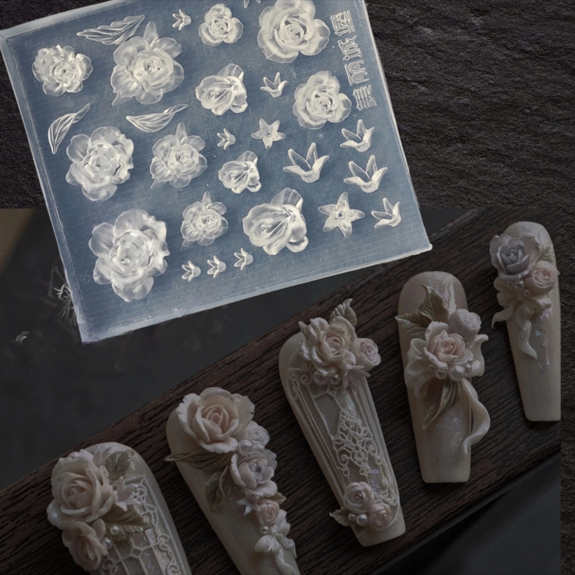

3D Rose Flower Nail Art Silicone Mold for DIY Nail Art Sculpting Mini Floral Embossing Mold for Manicure Decoration