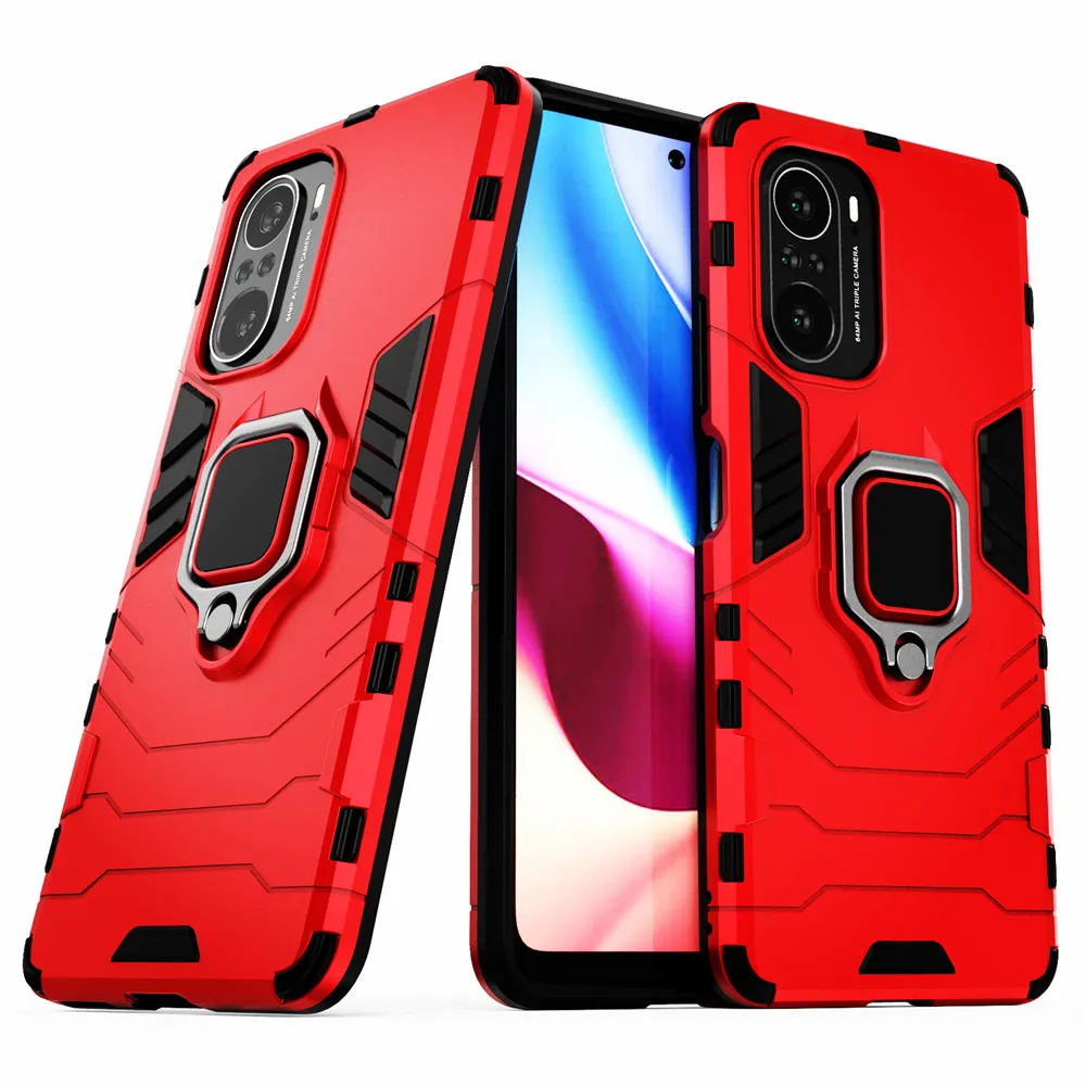 

Phone Case with Ring Stand, Back Cover for Xiaomi Poco F3, X4, M4 Pro, 5G, Mi 11T Pro, 11I, 4 in 1