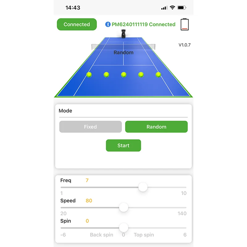 Robot da allenamento per tennis Lanciatore automatico per palline APP Controllo remoto 8-60 KM/H Velocità di servizio 65 palline Attrezzatura